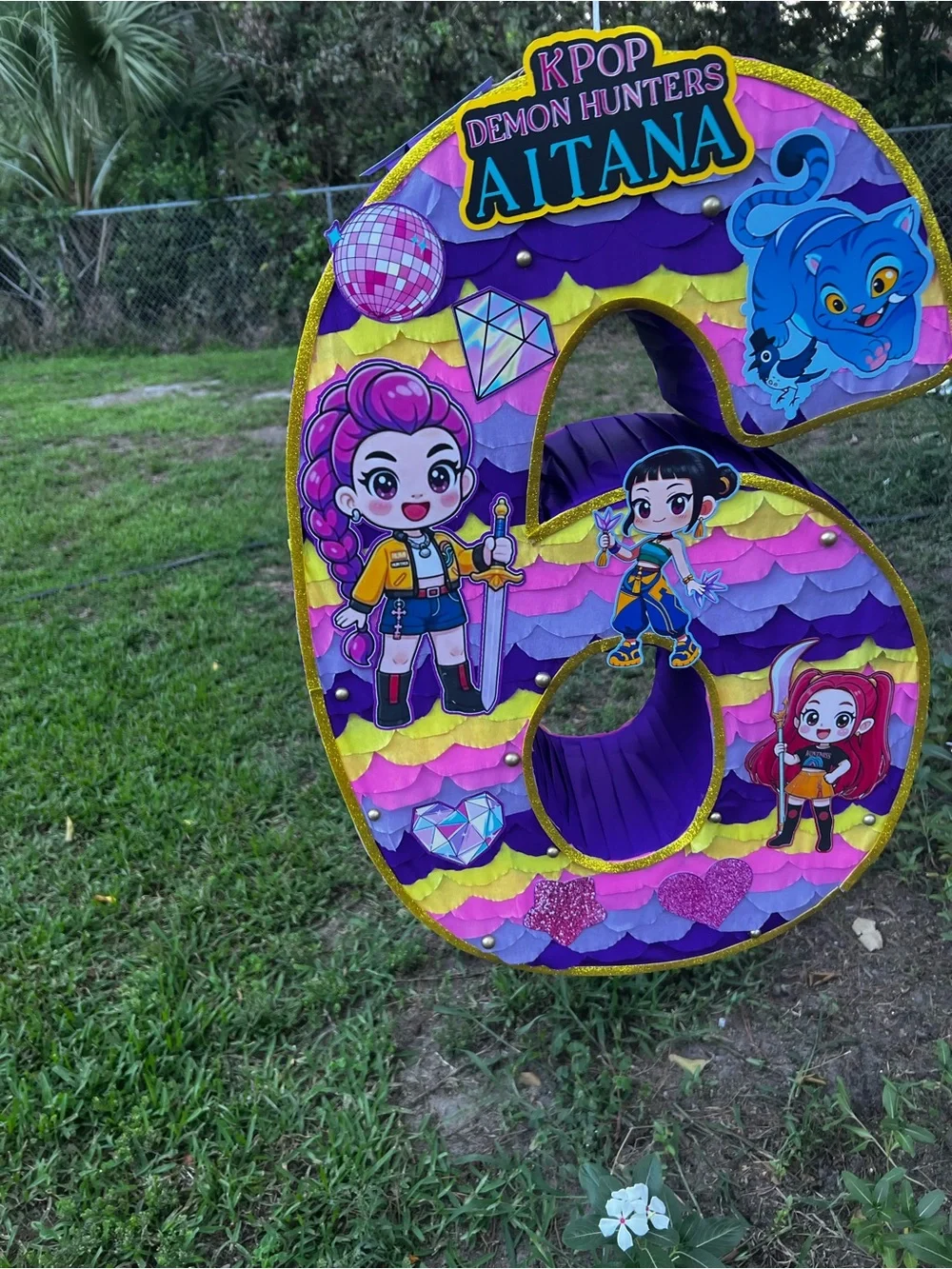 Custom K-Pop Demon Hunters Number 6 Party Decor - Pink Purple Yellow
